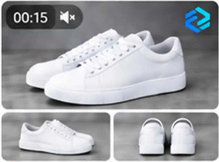 Product video showing white sneakers from three angles